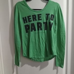 PINK Victoria's Secret Green 'Here to Party' Long Sleeve Shirt